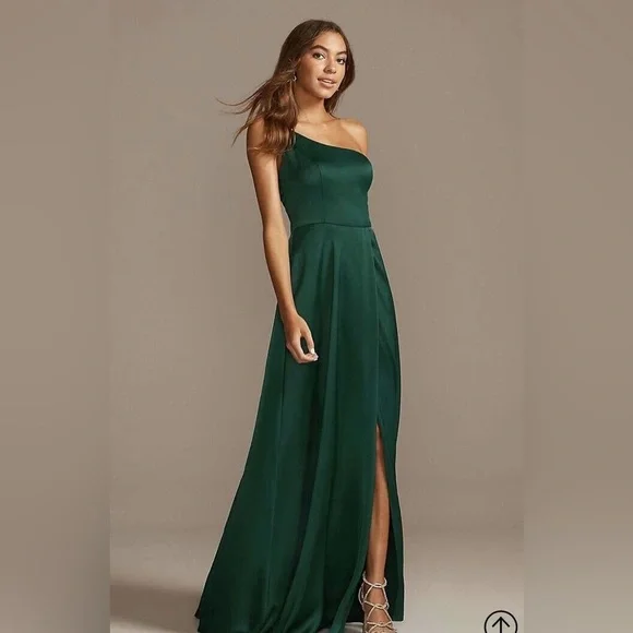 Satin Dress David's Bridal Forest Green Dress Green Prom Dresses  Emerald, Hunter, Dark, Light David's Bridal